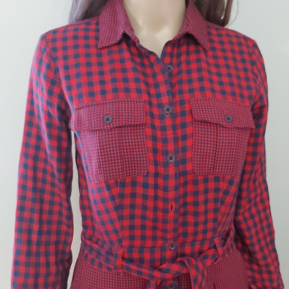 Brooks Brothers dress size 0 red fleece gingham long sleeves button down - Picture 3 of 14